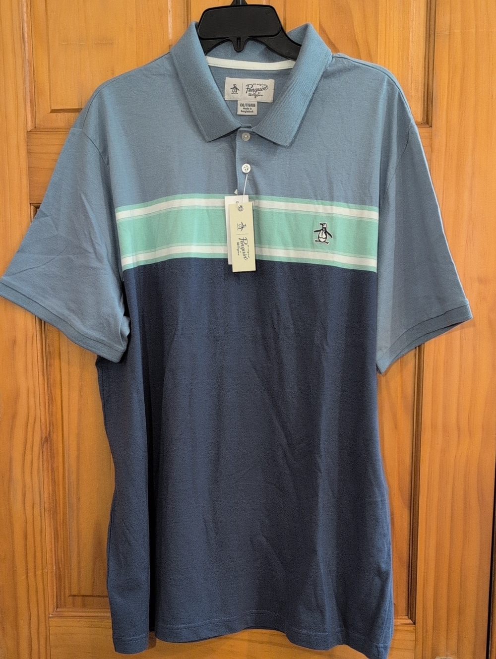 Original Penguin Two-Tone Blue Polo with Mint Stripe